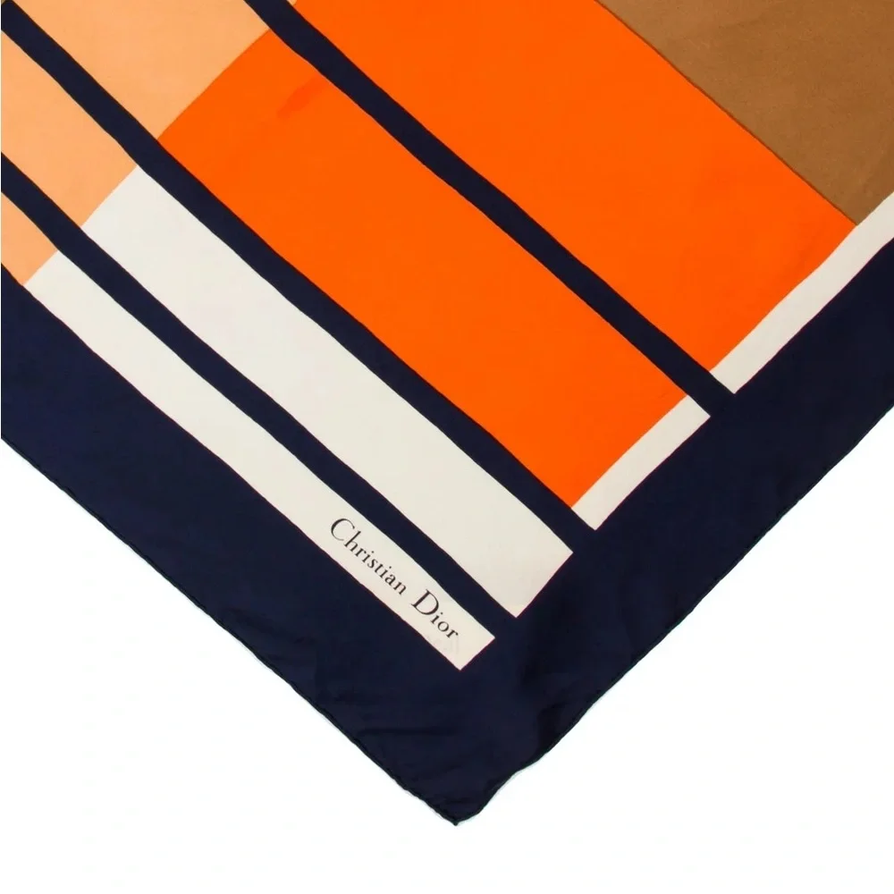 Dior Geometric Orange and Navy Scarf